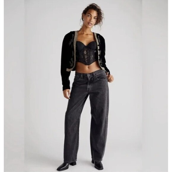 Levi's Premium Baggy Dad Jeans Black Mid Rise Cotton Rigid Denim Size 24-27 - Picture 6 of 10